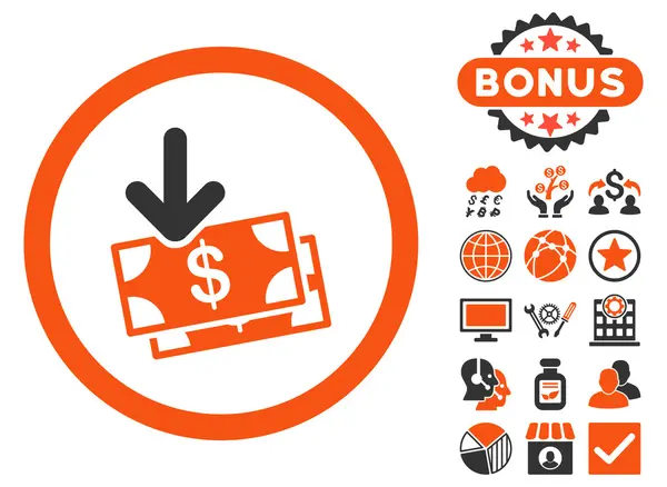 Bankbiljetten Flat Vector Icon met Bonus krijgen — Stockvector