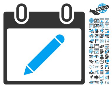 Bonus ile Kalem Takvim Sayfası Düz Vektör Simgesi