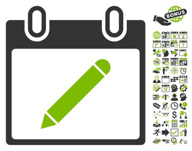 Bonus ile Kalem Takvim Sayfası Düz Vektör Simgesi