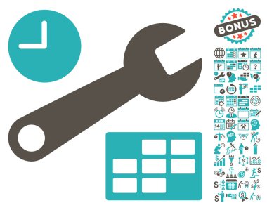 Tarih ve zaman kurulum düz vektör simge Bonus ile