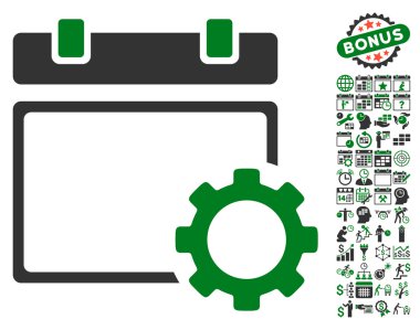 Takvim Sayfa Seçenekleri Bonus ile Dişli Düz Vektör Simgesi