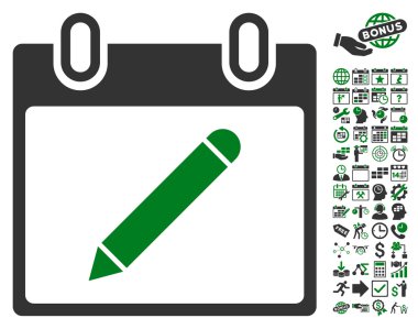 Bonus ile Kalem Takvim Sayfası Düz Vektör Simgesi