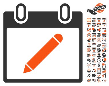 Bonus ile Kalem Takvim Sayfası Düz Vektör Simgesi