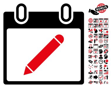 Bonus ile Kalem Takvim Sayfası Düz Vektör Simgesi