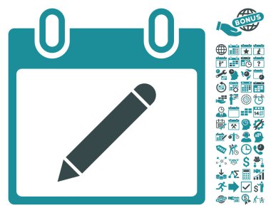 Bonus ile Kalem Takvim Sayfası Düz Vektör Simgesi