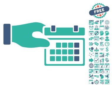 Takvim Özellikleri Bonus ile El Düz Vektör Simgesi