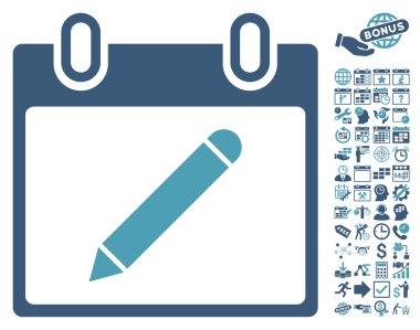Bonus ile Kalem Takvim Sayfası Düz Vektör Simgesi