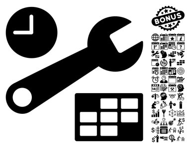 Tarih ve zaman kurulum düz vektör simge Bonus ile