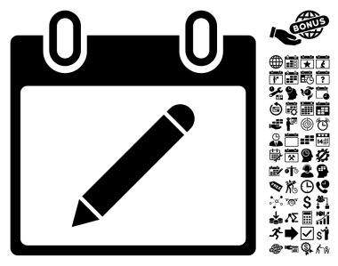 Bonus ile Kalem Takvim Sayfası Düz Vektör Simgesi