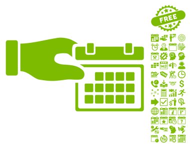 Takvim Özellikleri Bonus ile El Düz Vektör Simgesi