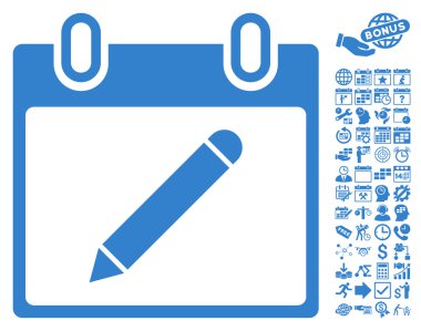 Bonus ile Kalem Takvim Sayfası Düz Vektör Simgesi