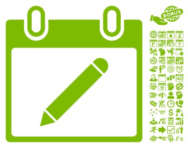 Bonus ile Kalem Takvim Sayfası Düz Vektör Simgesi