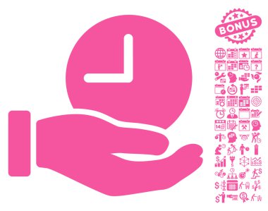 Bonus ile Zaman Hizmeti El Düz Vektör Simgesi