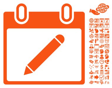 Bonus ile Kalem Takvim Sayfası Düz Vektör Simgesi