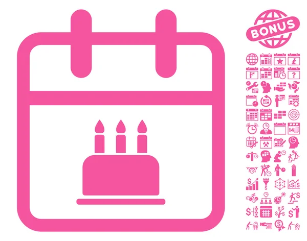 Születésnapi torta oldal lapos vektor naptárikonra bónusz — Stock Vector