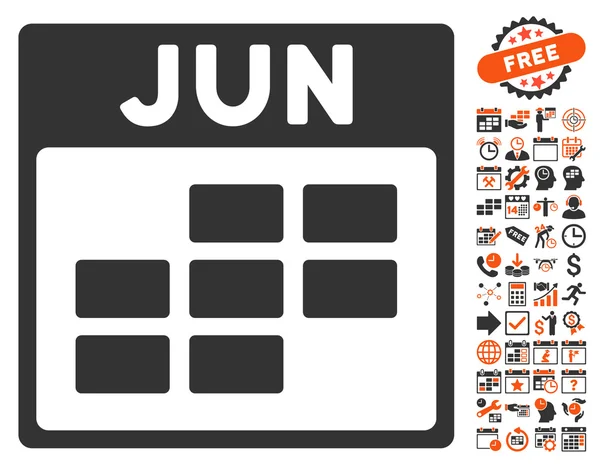 June Calendar Page Flat Vector Icon With Bonus — Stock Vector