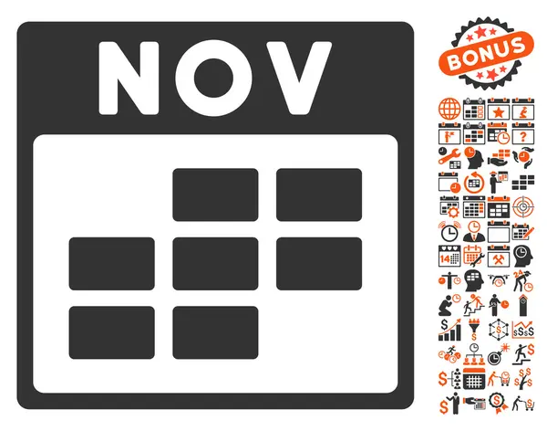 November kalender pagina plat vector pictogram met bonus — Stockvector