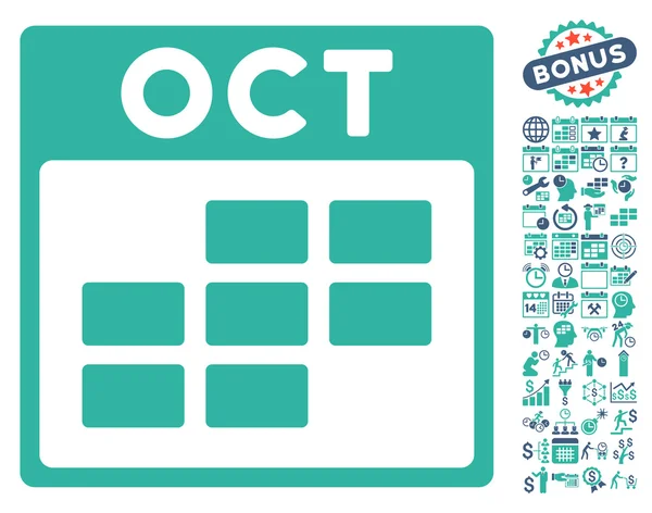 Oktober kalender pagina plat vector pictogram met bonus — Stockvector