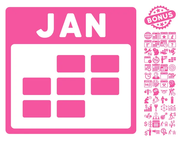 ボーナス付き1月カレンダーページフラットベクトルアイコン — ストックベクタ