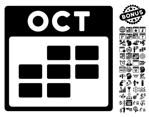 October Calendar Page Flat Vector Icon With Bonus — Stock Vector