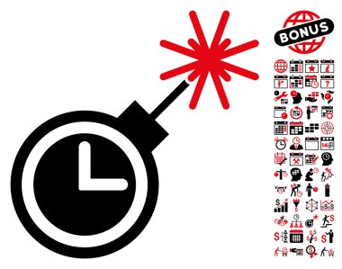 Bonus ile Saatli Bomba Düz Vektör Simgesi