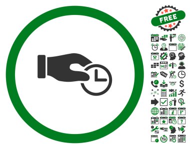 Saat Özellikleri Bonus ile El Düz Vektör Simgesi