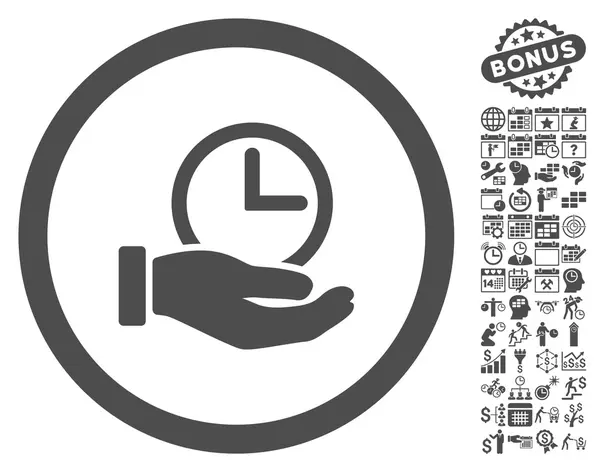 Icona vettoriale piatta della mano di servizio di tempo con il bonus — Vettoriale Stock