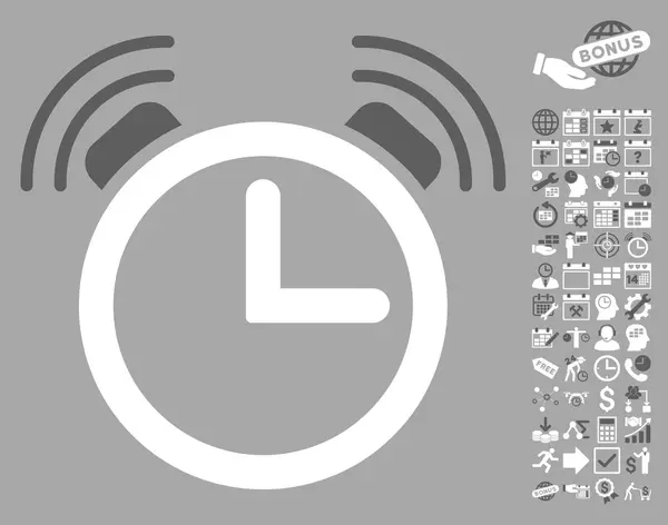 Reloj despertador Vector plano icono con bonificación — Vector de stock