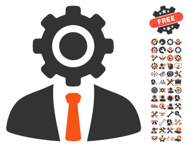 Worker Flat Vector Icon With Tools Bonus