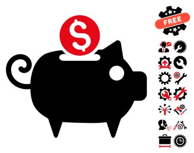 Piggy Bank Düz Vektör Simgesi Araçları Bonus ile