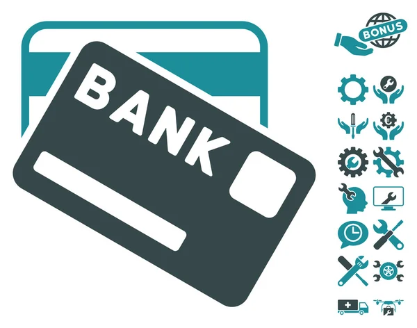 Bank kaarten plat vector pictogram met extra bonus — Stockvector