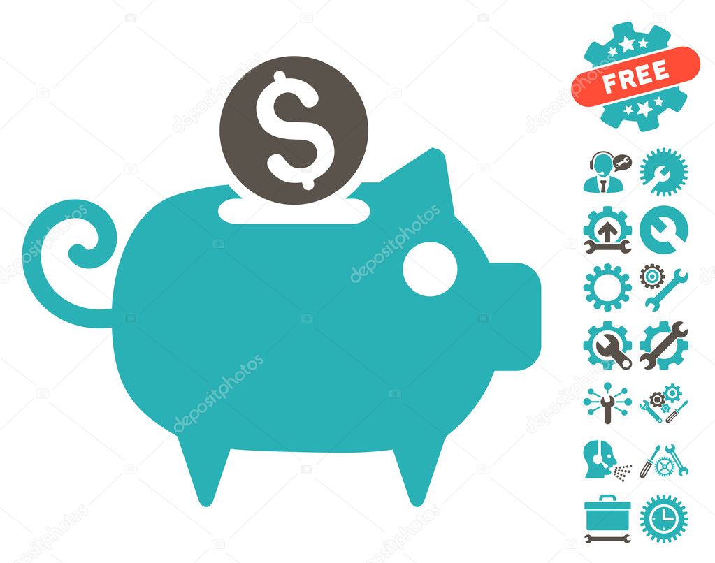 Piggy Bank Flat Vector Icon With Tools Bonus