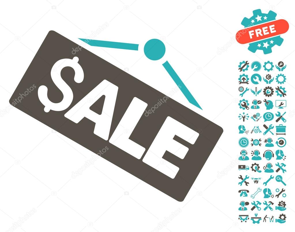 Sale Signboard Flat Vector Icon With Tools Bonus