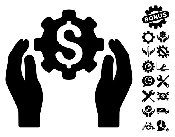 Icône vectorielle plate de mains d'entretien bancaire avec le boni d'outils — Image vectorielle