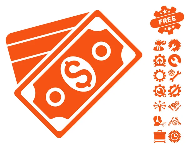 Icono plano del vector del dinero con la prima de las herramientas — Vector de stock