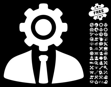 Worker Flat Vector Icon With Tools Bonus