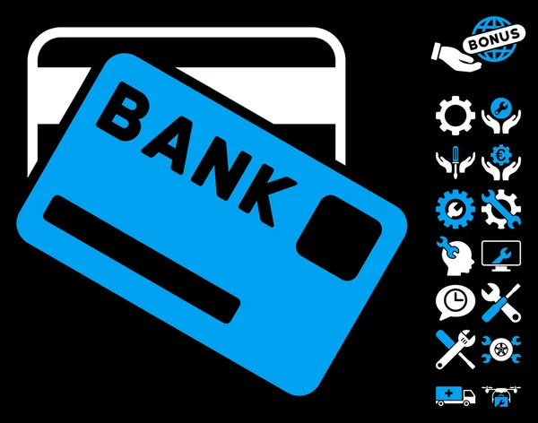Bankovní karty-plochá vektorová ikona s nástroji bonus — Stockový vektor