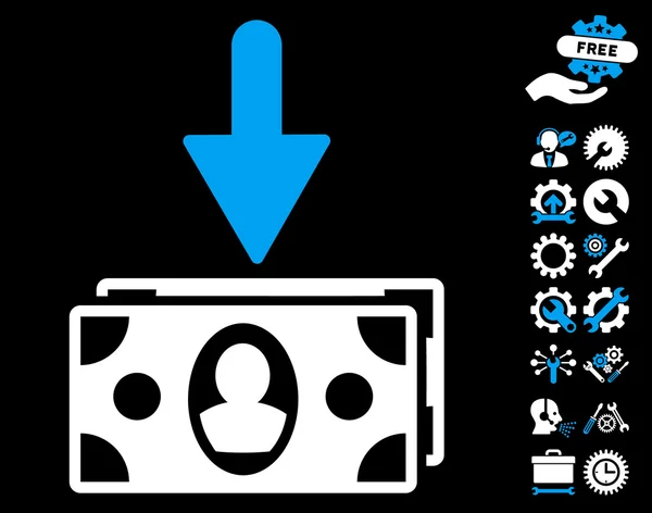 Bankbiljetten inkomen plat vector pictogram met extra bonus — Stockvector