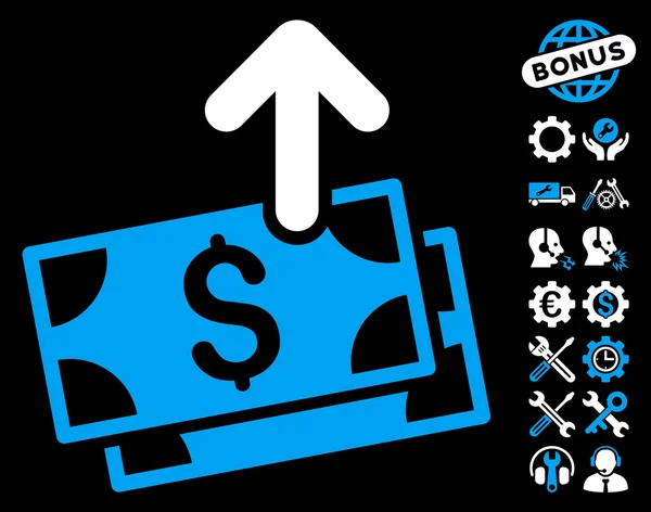 Verstuur bankbiljetten plat vector pictogram met extra bonus — Stockvector