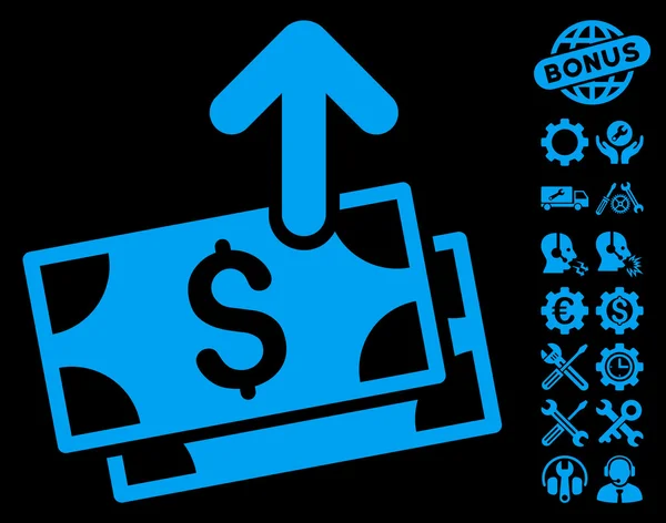 Verstuur bankbiljetten plat vector pictogram met extra bonus — Stockvector