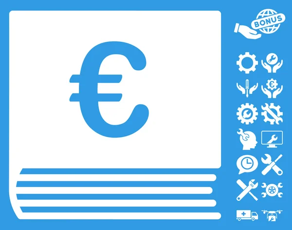 Euro Ventes Livre plat vectoriel icône avec des outils Bonus — Image vectorielle