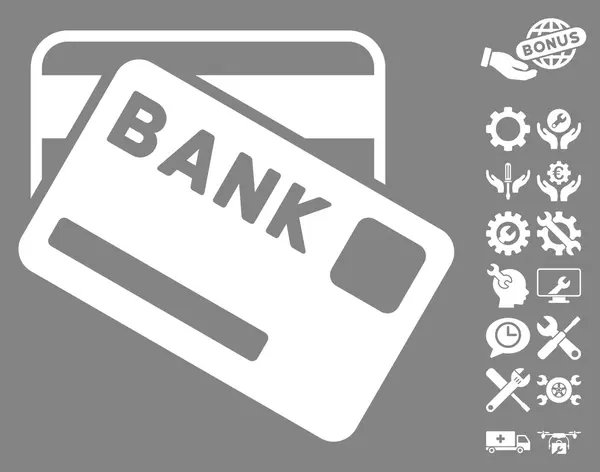 Icona vettoriale piatta delle carte bancarie con il bonus Strumenti — Vettoriale Stock
