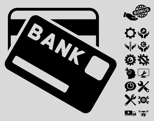 Bank kaarten plat vector pictogram met extra bonus — Stockvector