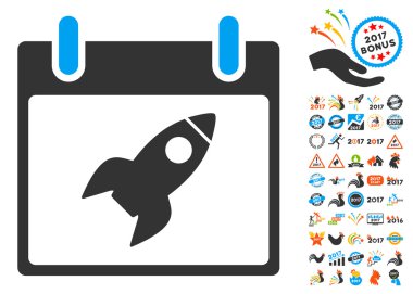 Bonus ile roket takvim gün düz vektör simgesi