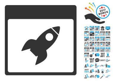 Bonus ile roket takvim sayfa düz vektör simgesi