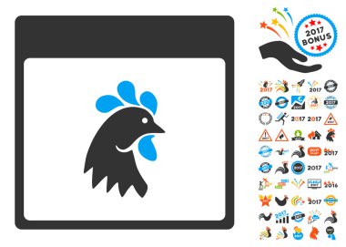 Horoz baş sayfa düz vektör simge Bonus ile takvim