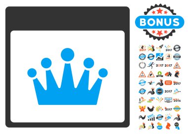 Bonus ile taç takvim sayfa düz vektör simgesi