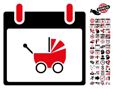 Bebek arabası takvim gün düz vektör simge Bonus ile