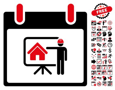 Bonus ile gayrimenkul geliştirici takvim gün düz vektör simgesi