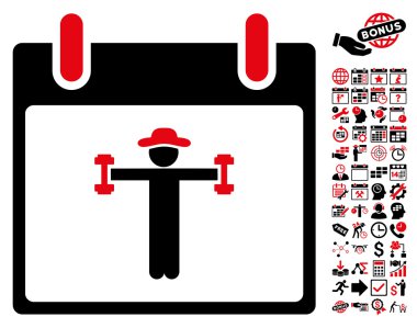 Bonus ile fitness takvim gün düz vektör simgesi